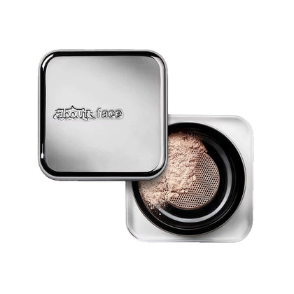 aboutface front packaging showing compact jar and label, travel-friendly