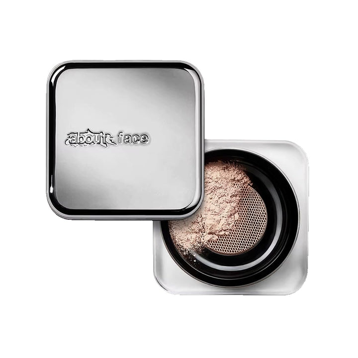 aboutface front packaging showing compact jar and label, travel-friendly