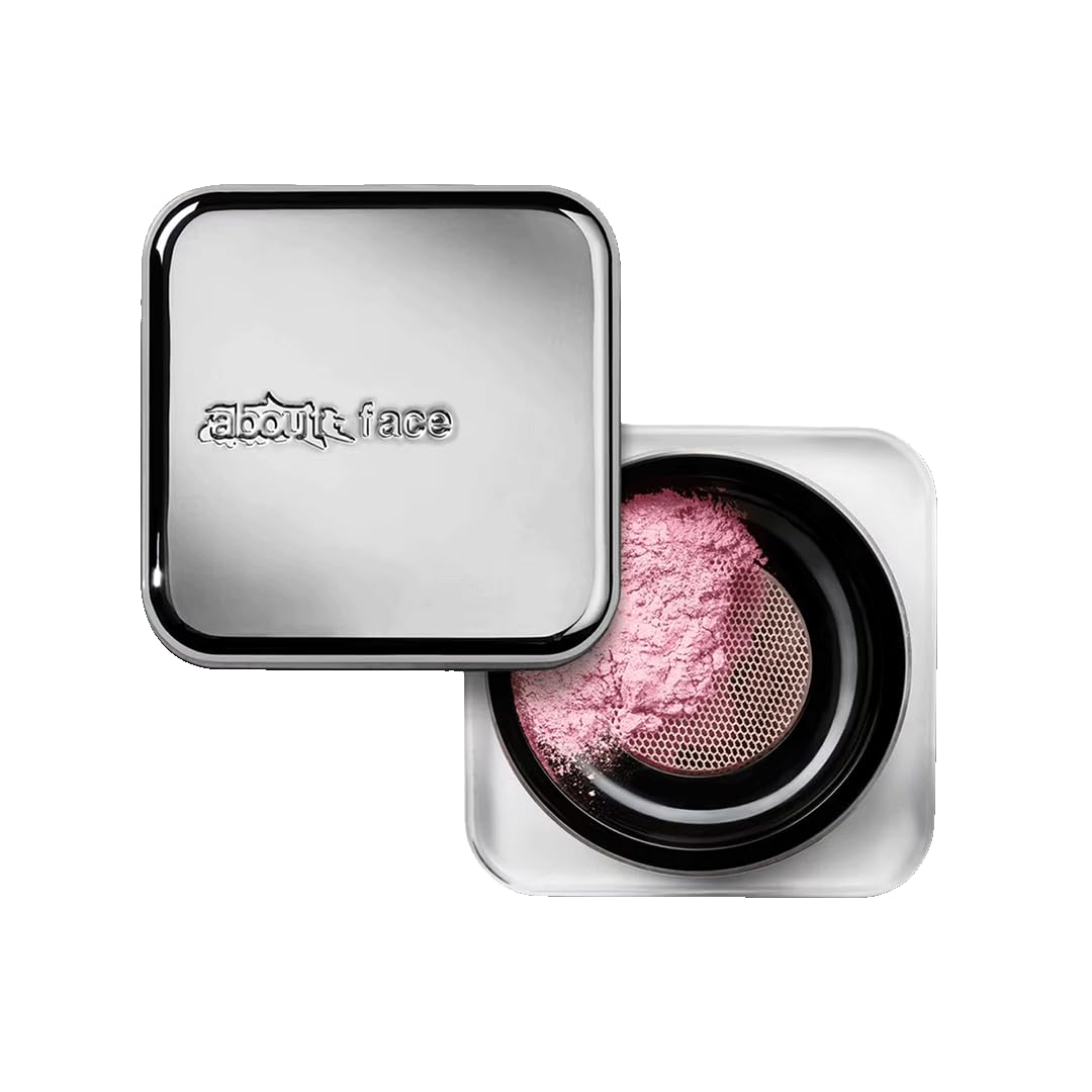 aboutface front packaging showing powder jar and branding, clean finish benefit