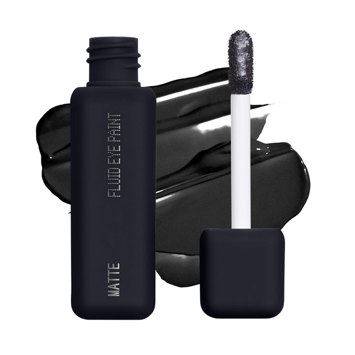 aboutface front packaging of Matte Fluid Eye Paint showing matte black shade and compact design