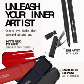 aboutface evening lifestyle look featuring Matte Fluid Eye Paint for dramatic long-wearing effect