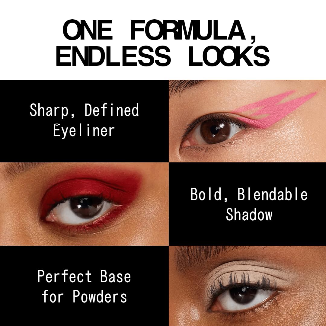 aboutface product applied on eyelid demonstrating clean matte black liner or smoky finish benefit