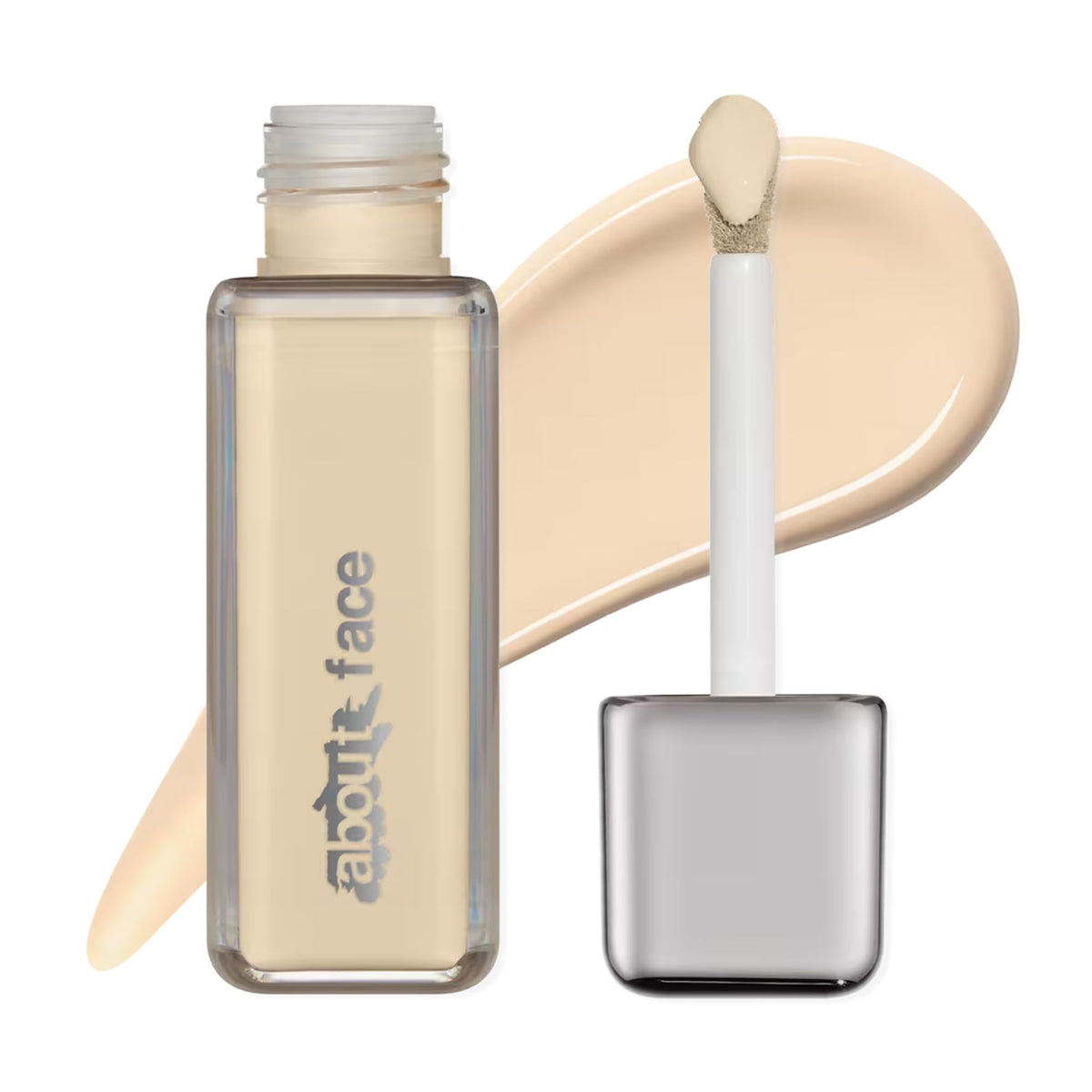 aboutface front packaging showing foundation bottle and brand, highlights clean formula