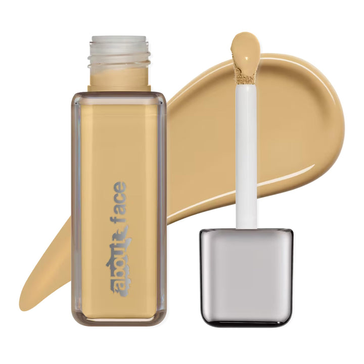 aboutface front packaging showing bottle and label, clear presentation benefit