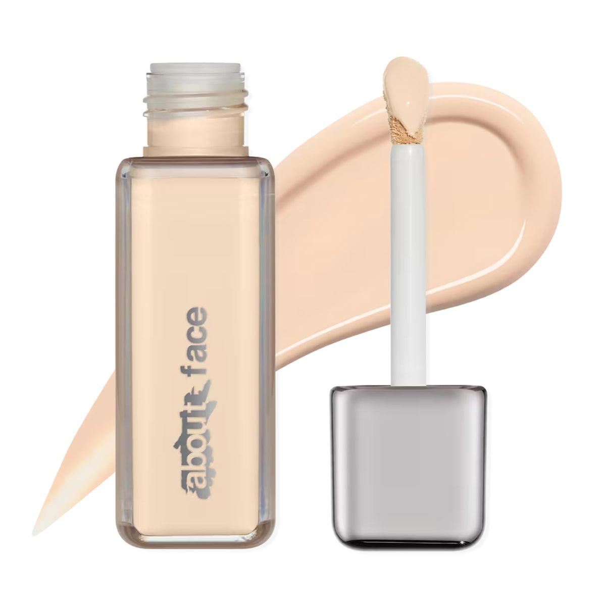 aboutface front packaging showing modern bottle and shade label, promotes confidence