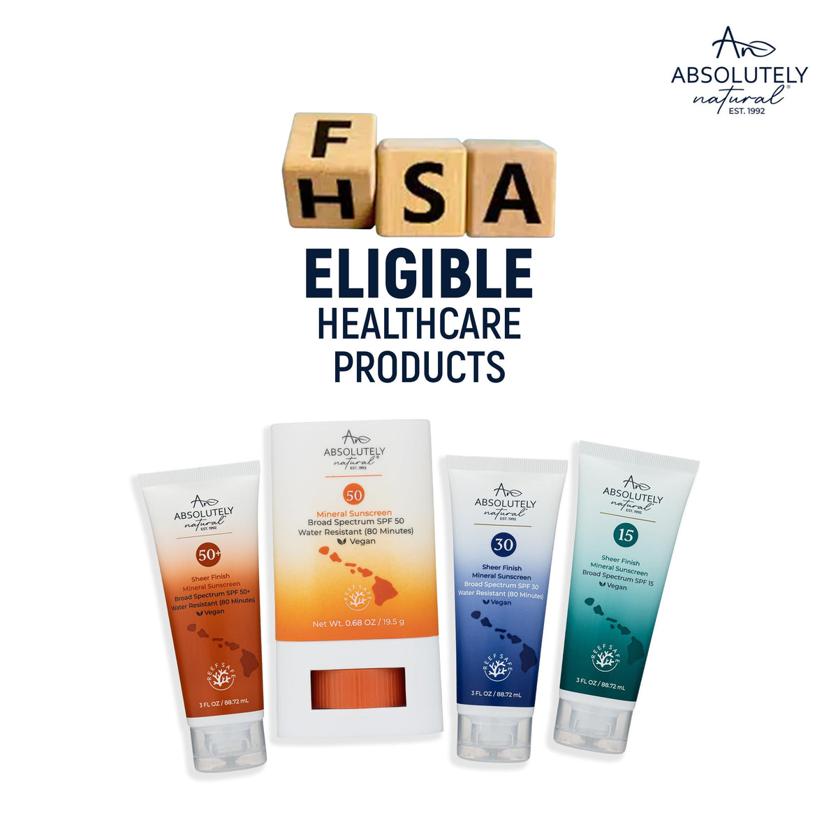 Absolutely Natural ingredient lineup showing plant oils and antioxidants