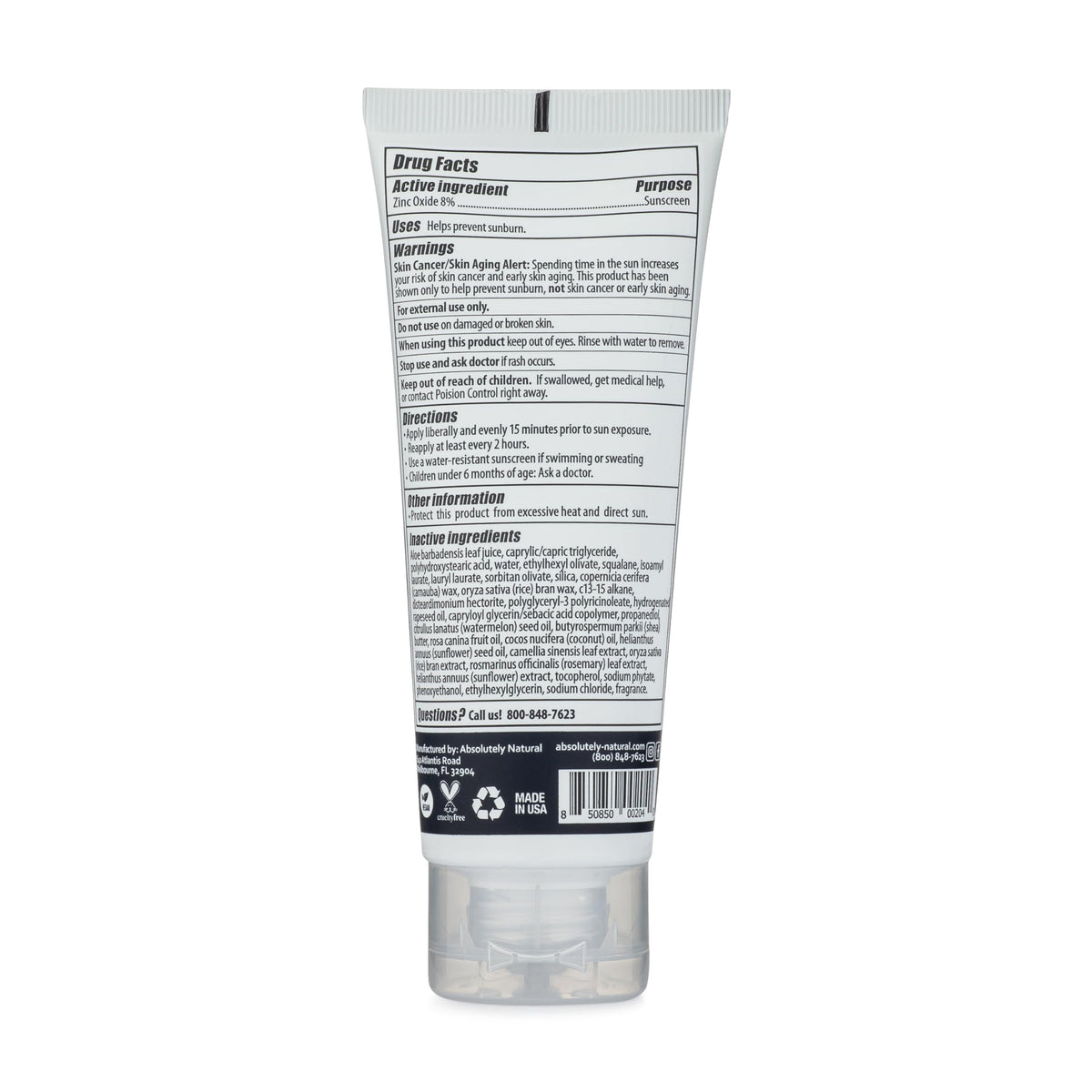 Absolutely Natural packaging closeup focusing on vegan and cruelty-free certifications