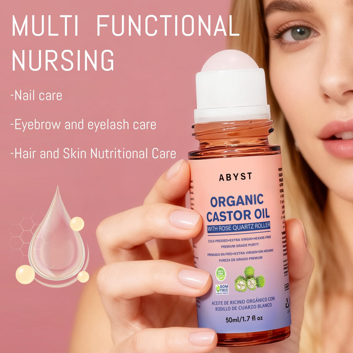abyst oil texture drop on skin demonstrating smooth absorbency and hydration