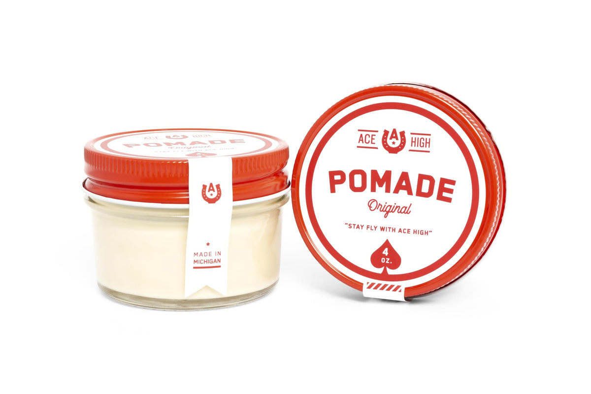 ace high pomade being warmed in hands showing easy application and control