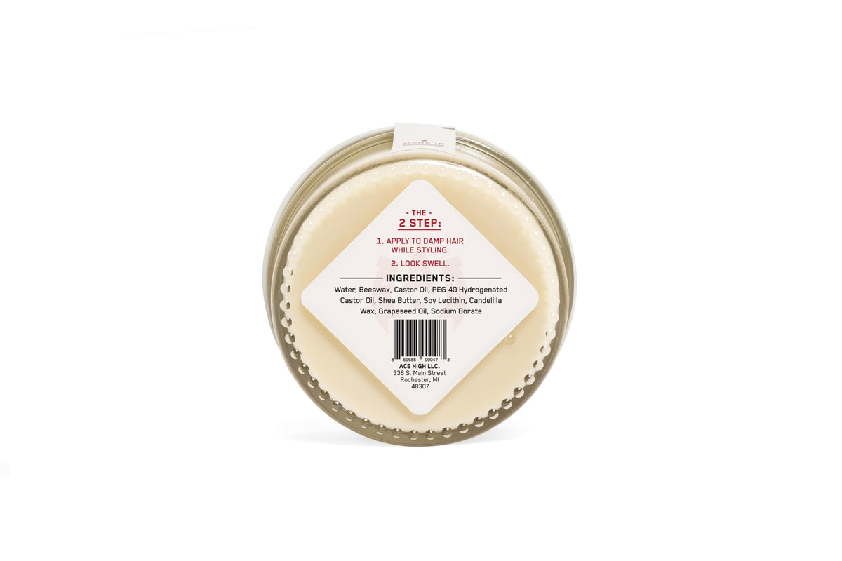 ace high pomade in palms being warmed for smooth application benefit