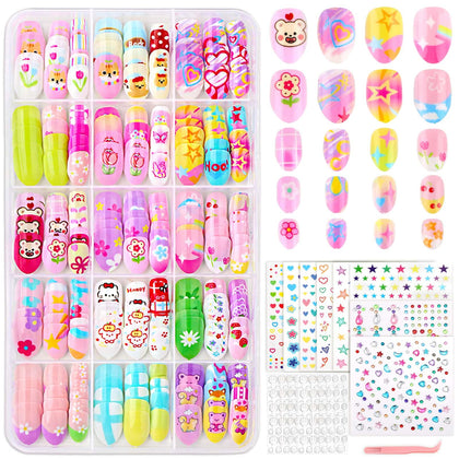 Acejoz front packaging showing full 360-piece kids nail kit and contents