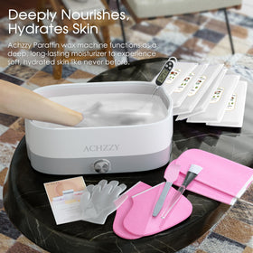 Achzzy feet wrapped in paraffin during treatment illustrating deep moisturization and rejuvenation