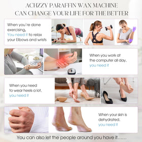 Achzzy showing foot dip in wax delivering intensive skin-softening and comfort