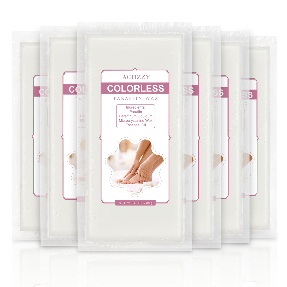 Achzzy front packaging showing six unscented refill blocks and product benefit