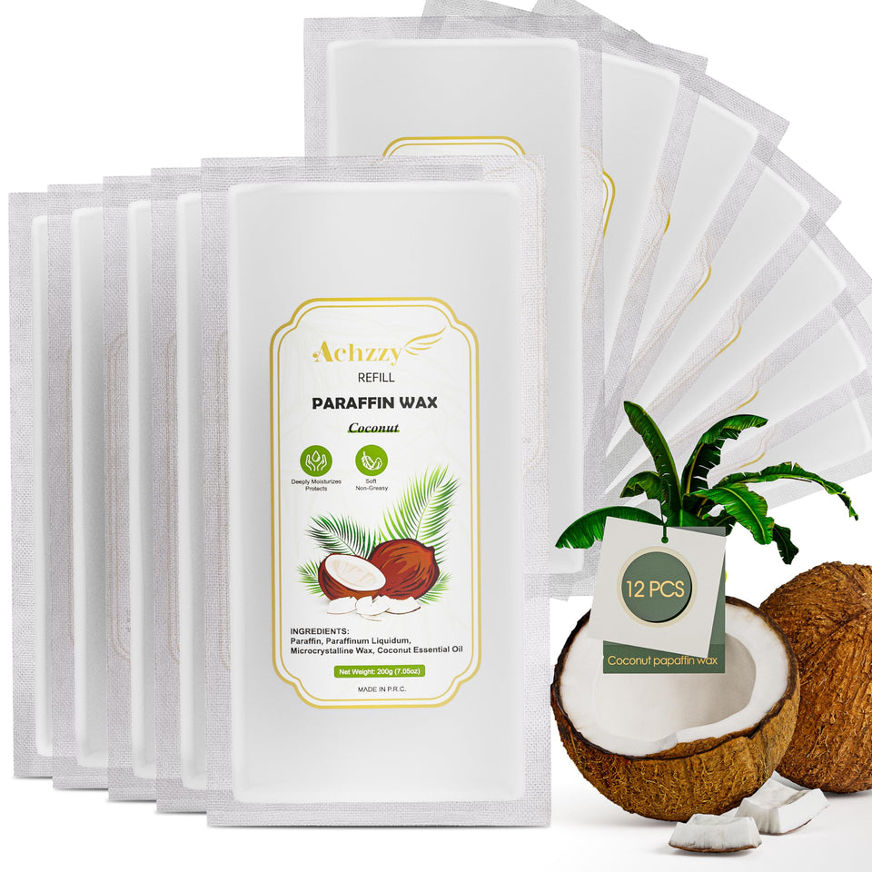 Achzzy front packaging showing 12 coconut paraffin blocks and clear labeling, easy storage benefit