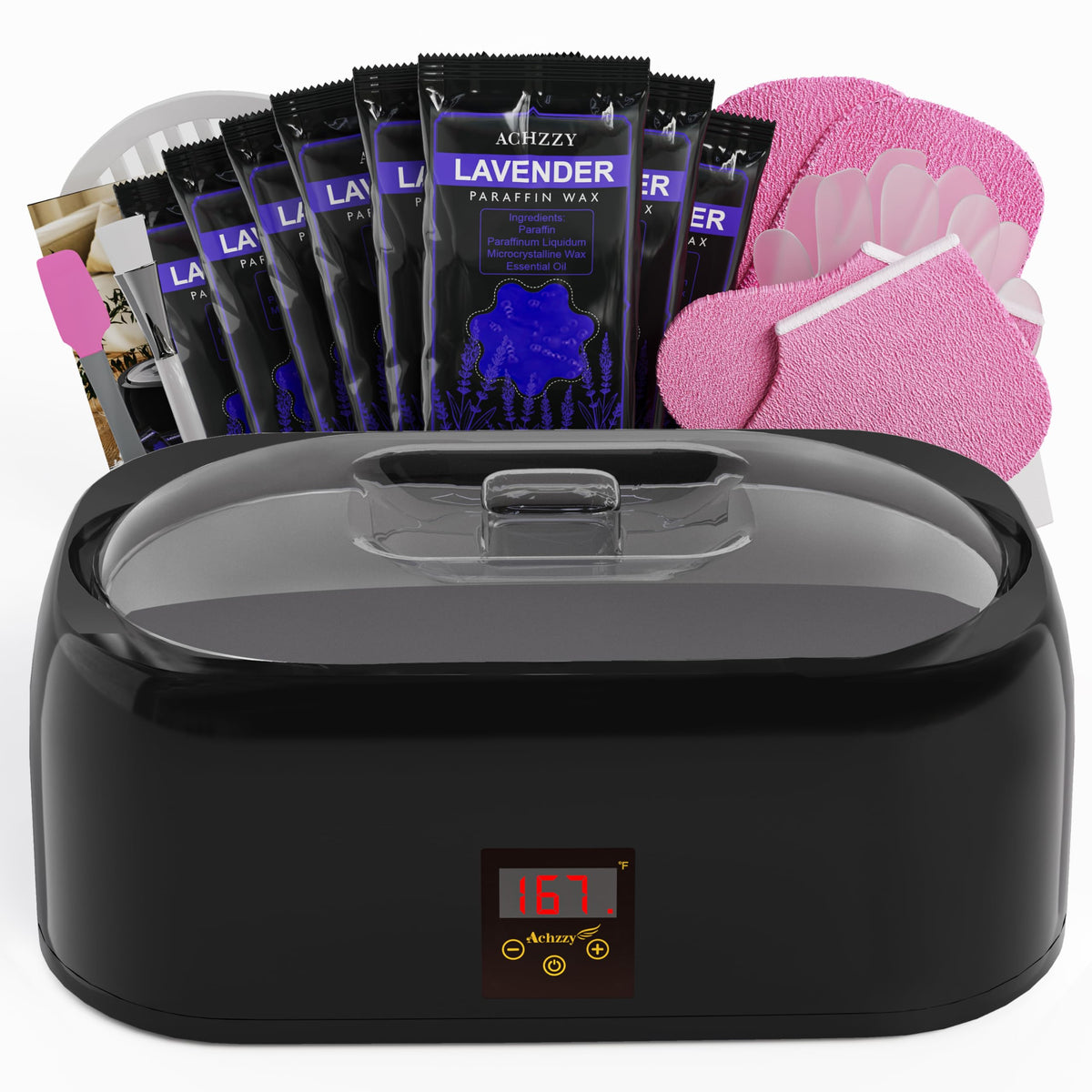 Achzzy front view of paraffin wax machine showing controls and design for reliable heating