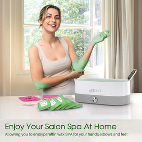 Achzzy paraffin blocks in a home spa scene promoting relaxing treatment