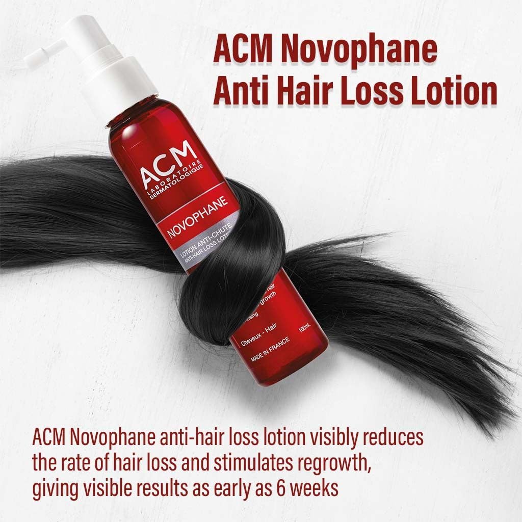 ACM Novophane lotion on bathroom shelf in lifestyle setting, integrates easily into daily routine