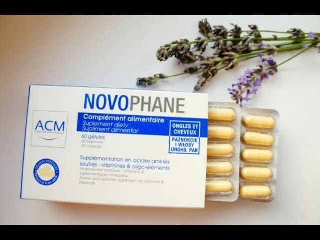 ACM Novophane bottle next to a ruler showing size and 60-capsule count