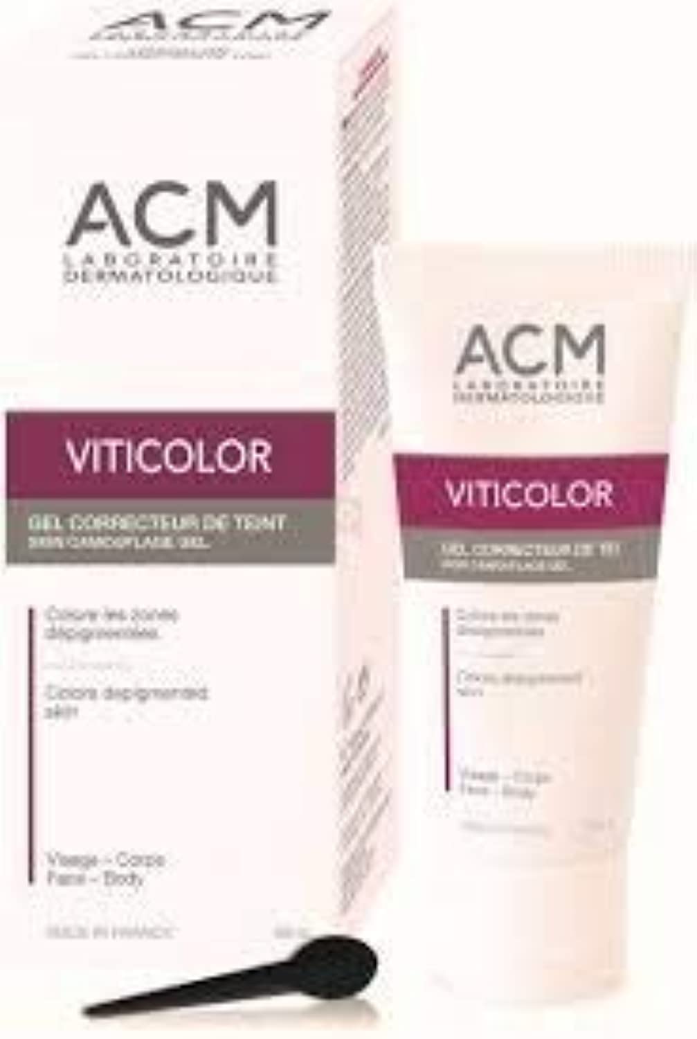 ACM Viticolor in use on forearm showing coverage of depigmented patch and natural blend benefit