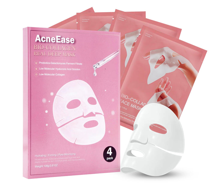 AcneEase front packaging showing four hydrogel mask boxes and benefits