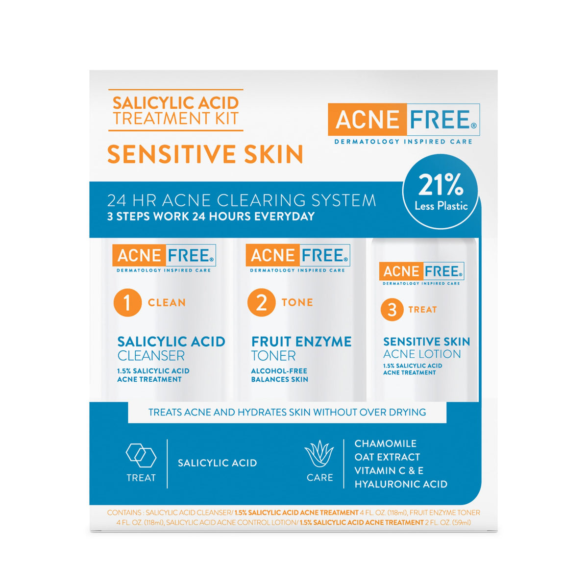 AcneFree benzoyl peroxide lotion tube emphasizing continuous acne treatment
