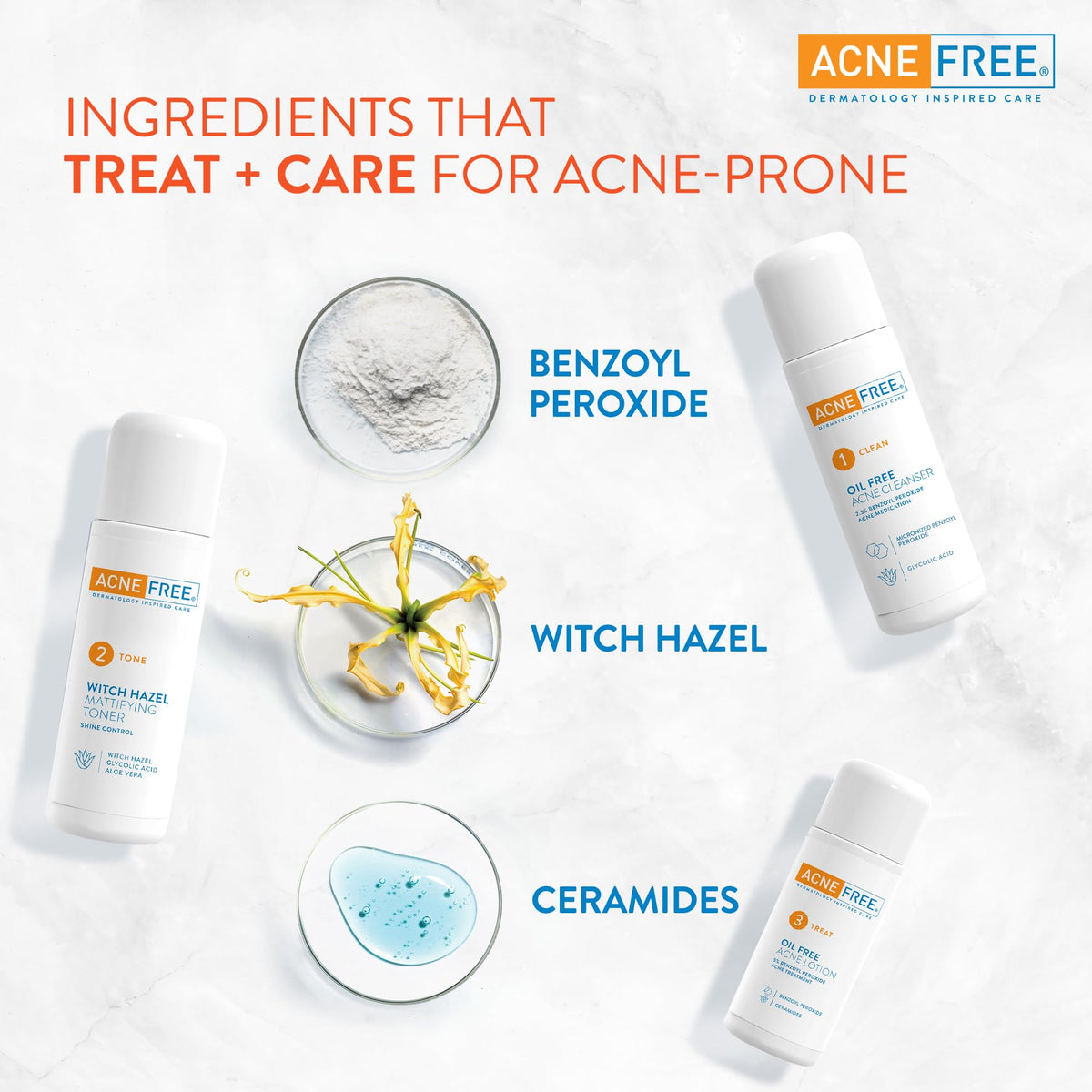 AcneFree oil-free cleanser pump close-up demonstrating easy dispensing