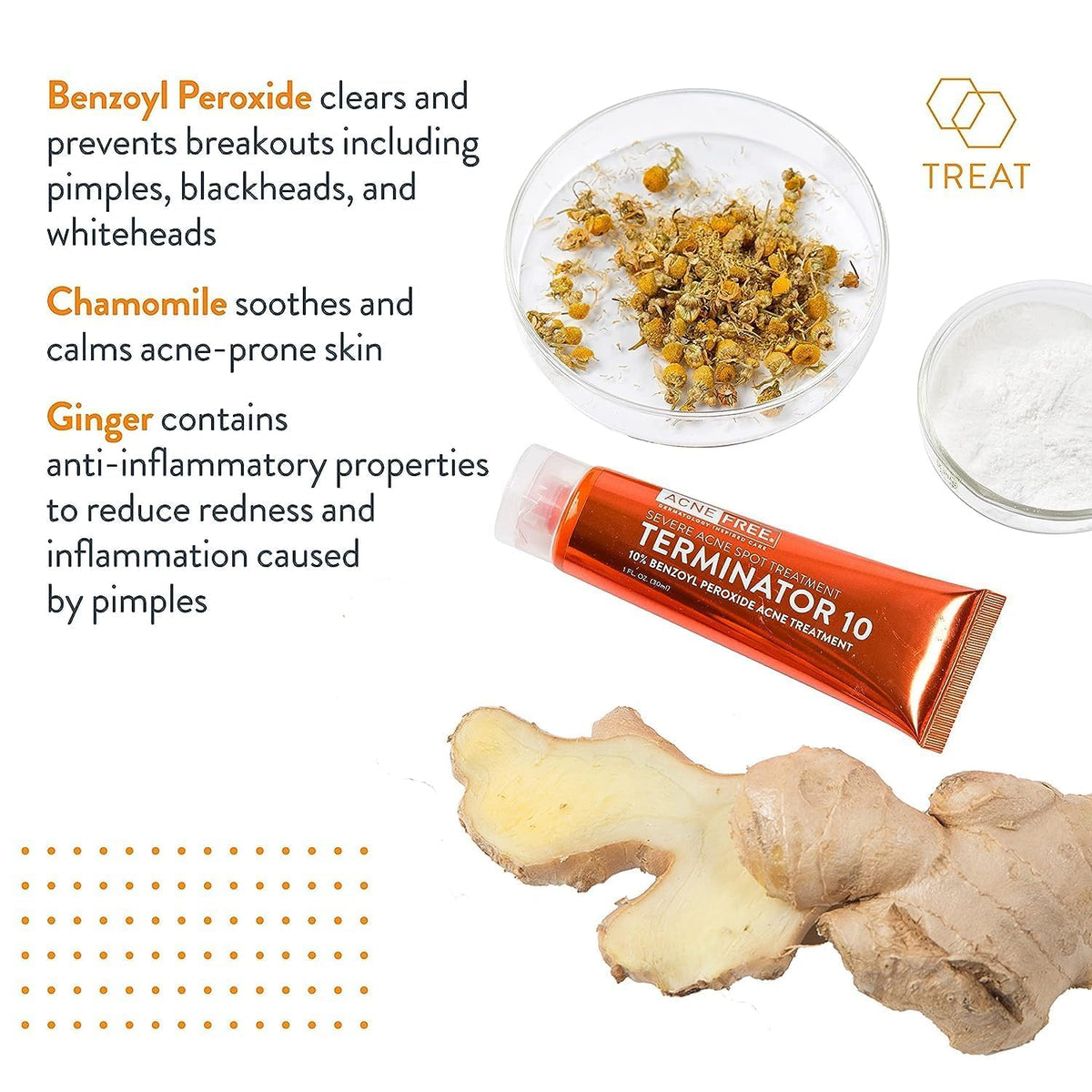 AcneFree label ingredients panel highlighting 10% benzoyl peroxide strength