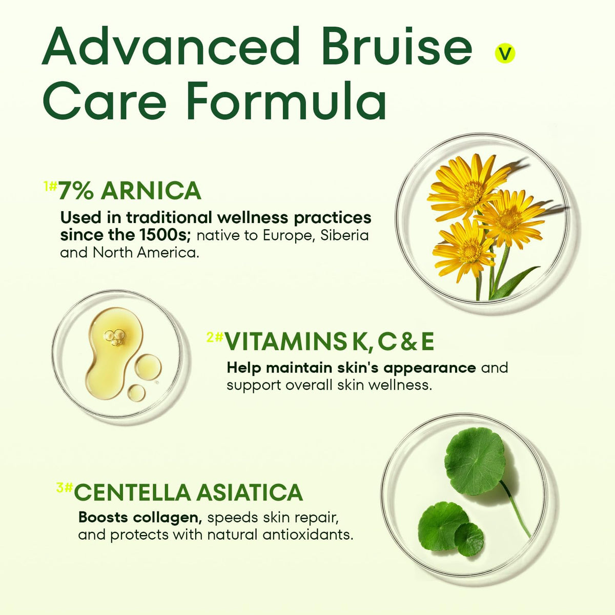 Acolye product label close-up listing Arnica and vitamins for ingredient clarity benefit