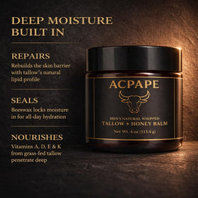Acpape balm being warmed on fingers demonstrating quick-absorb benefit