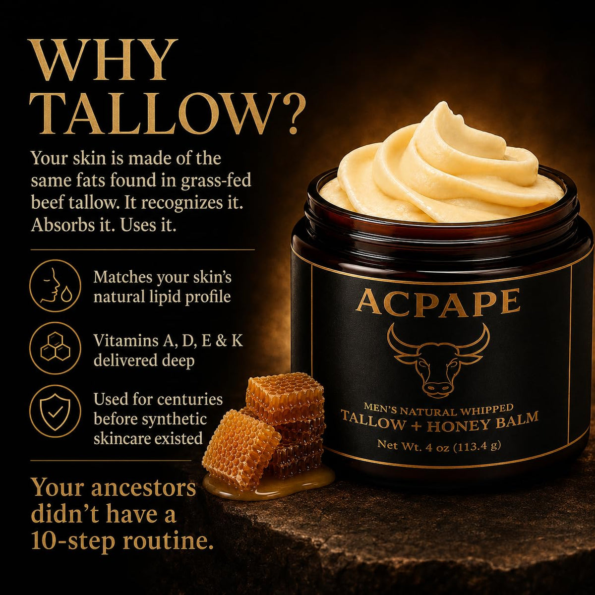 Arrangement of Acpape ingredients emphasizing natural, five-ingredient formula