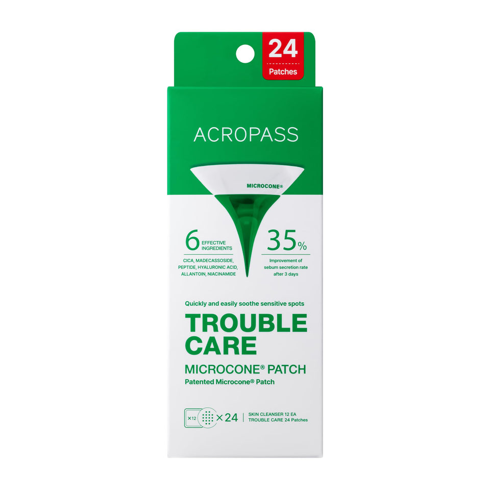 Acropass front packaging showing trouble care patches and benefits