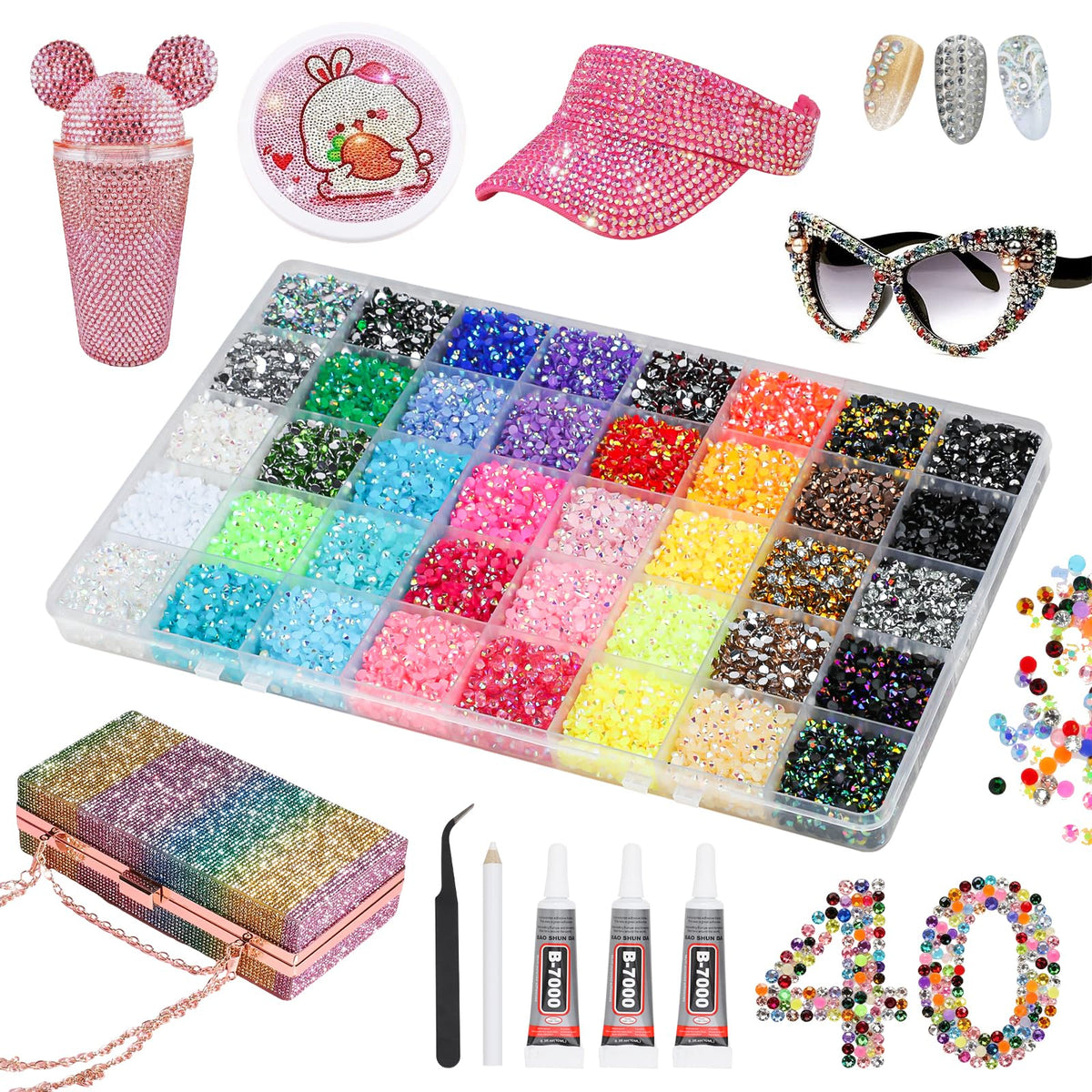 Acrridi front packaging showing full rhinestone kit and tools for quick start