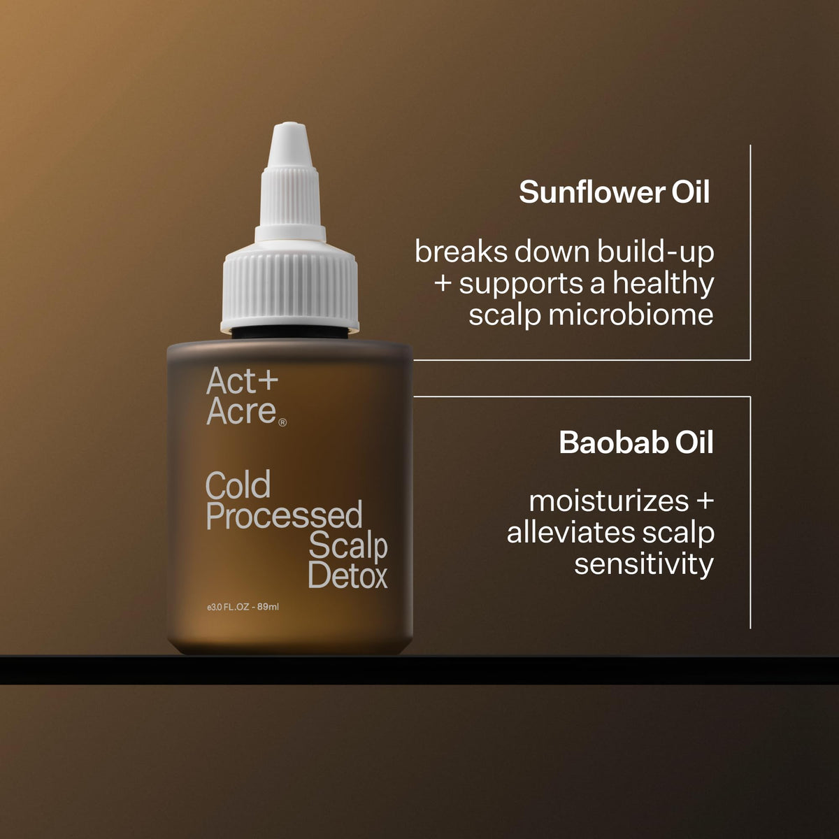 ACT+ ACRE product label close-up listing cold-processed ingredients