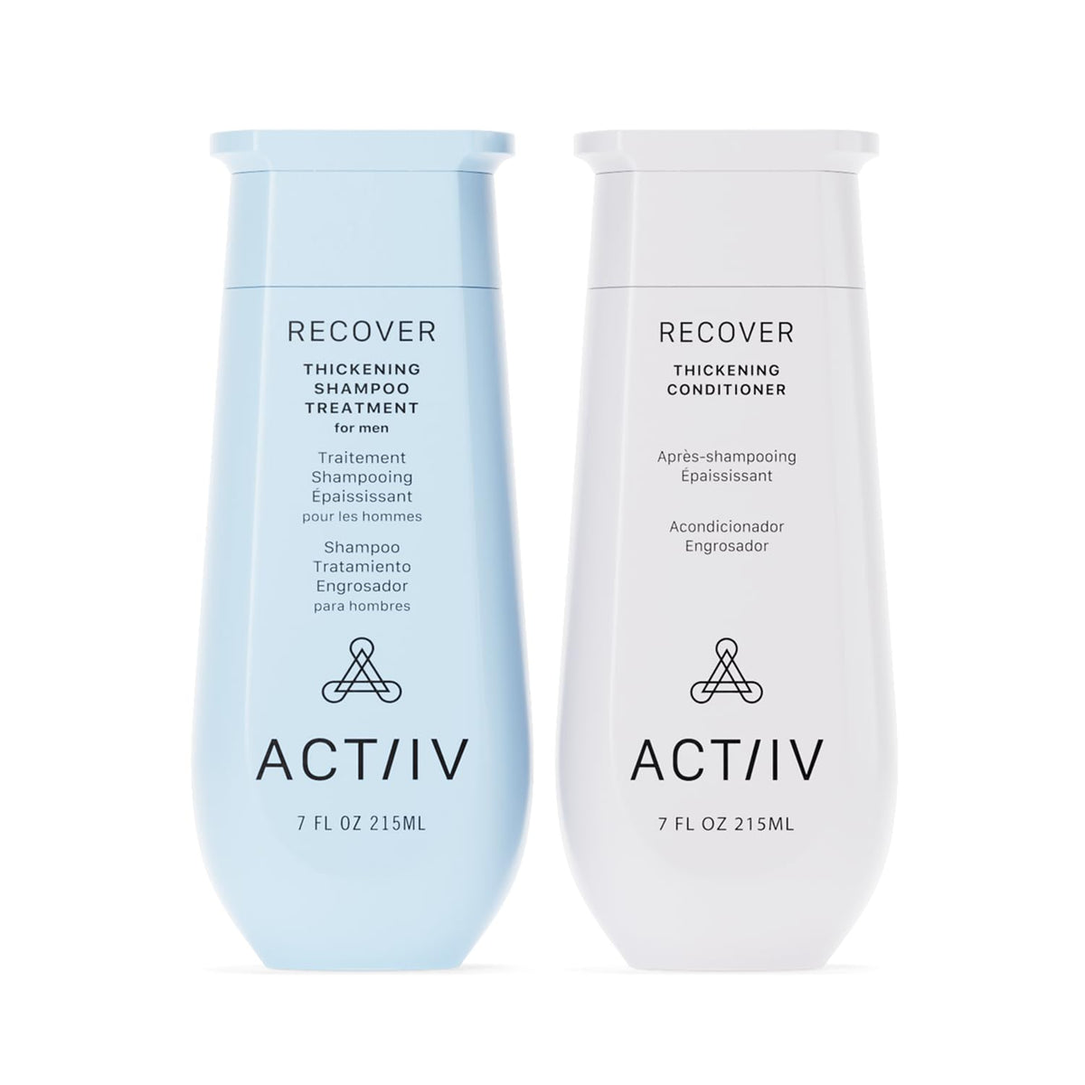 ACTIIV front packaging showing full-size shampoo and conditioner for fuller hair