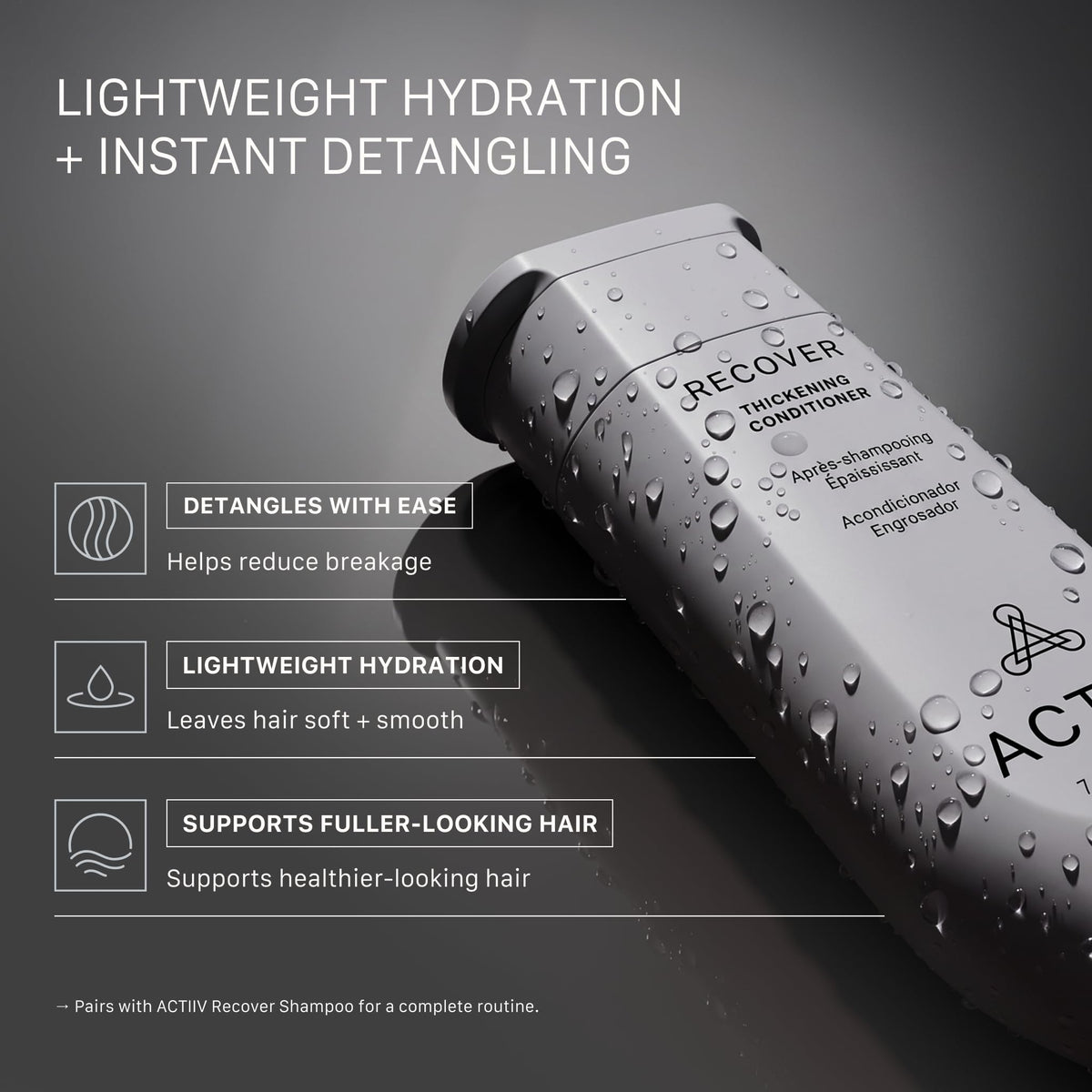 ACTIIV label and pump detail highlighting clear branding and instructions