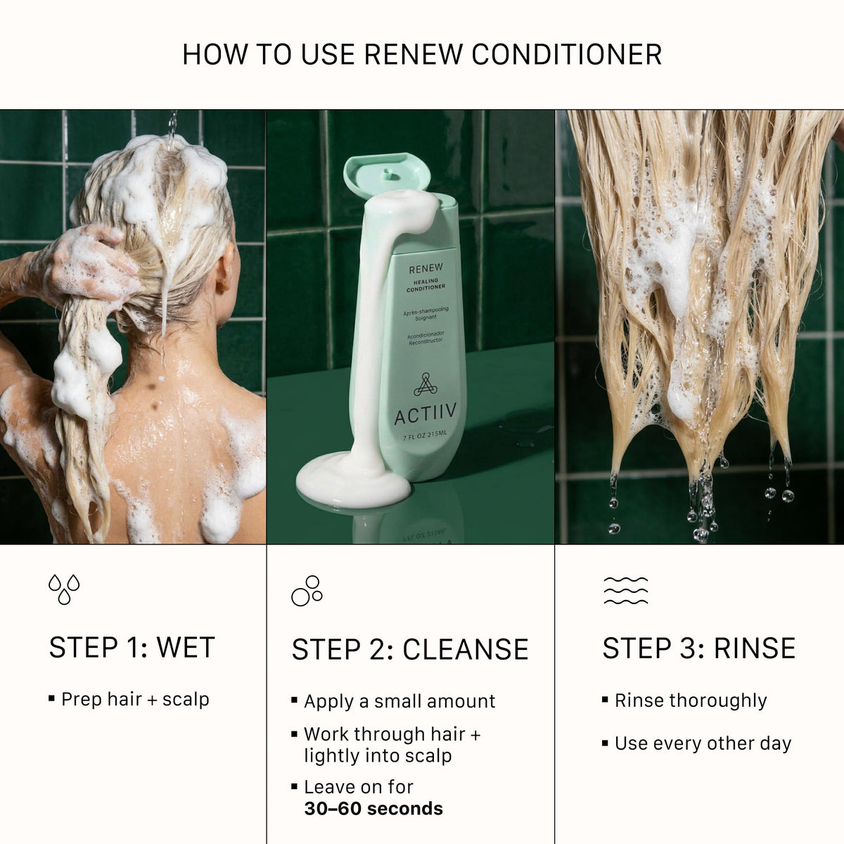 ACTIIV bottle on bathroom shelf in lifestyle setting showing clean, plant-based grooming benefit
