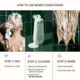 ACTIIV bottle on bathroom shelf in lifestyle setting showing clean, plant-based grooming benefit