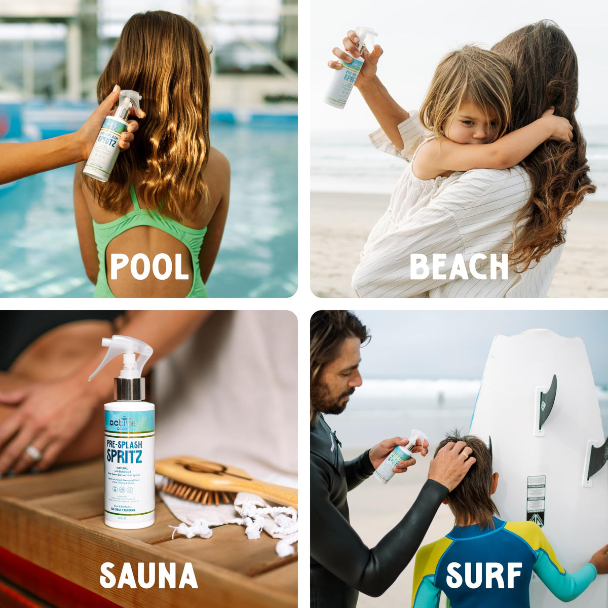 Active COCO applied on wet hair before swimming to protect color