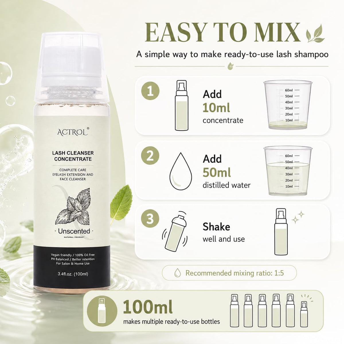 ACTROL dilution demonstration 1:5 mixing into foaming bottle for multiple uses