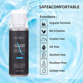 ACTROL hand holding foamy diluted lash cleanser to show gentle foam ideal for extension cleaning