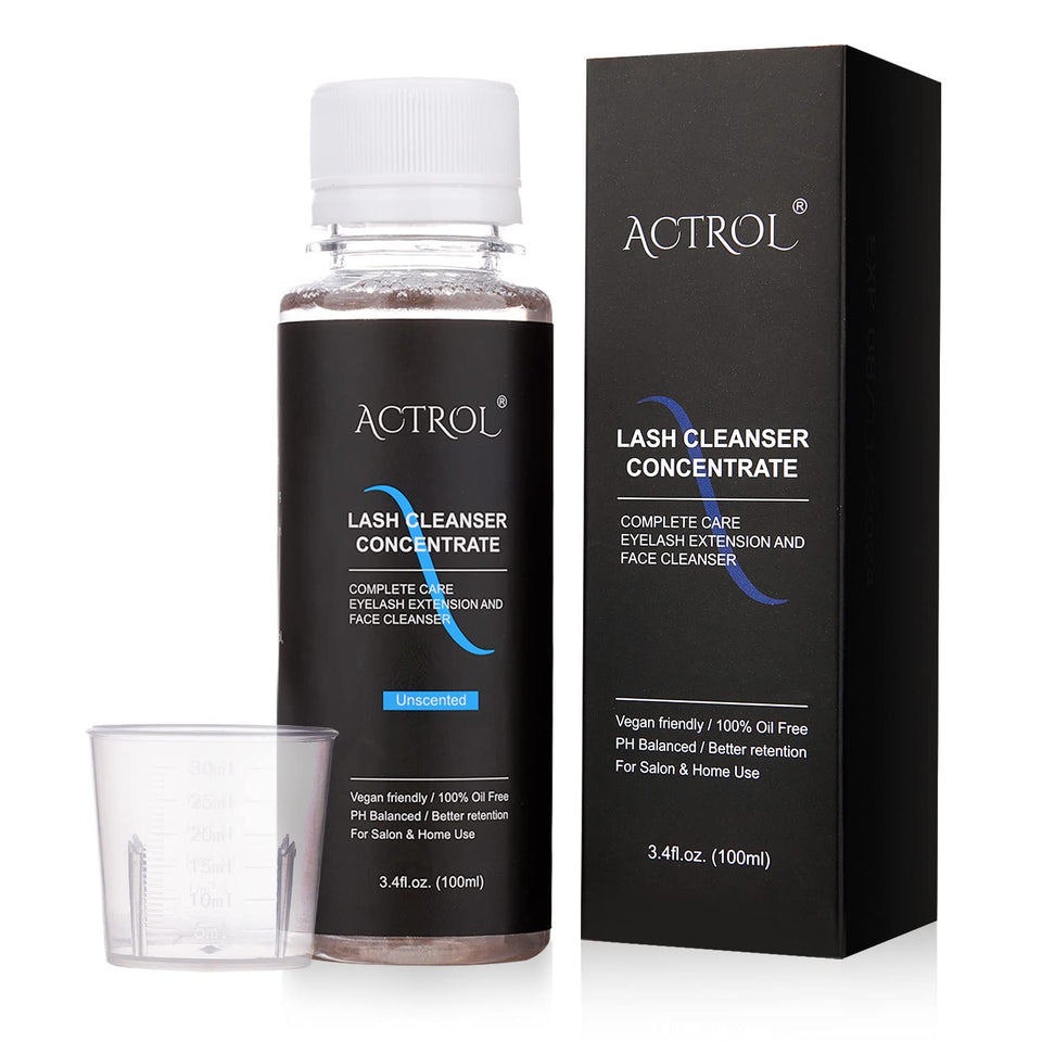 ACTROL front packaging of eyelash cleanser concentrate showing label and bottle, clear professional presentation