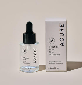 Acure serum on bathroom shelf lifestyle scene promoting everyday skincare ritual