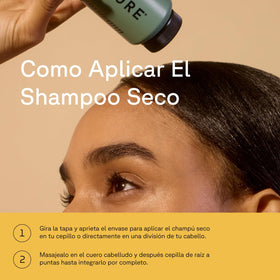Acure powder being applied to roots demonstrating quick oil-absorption benefit