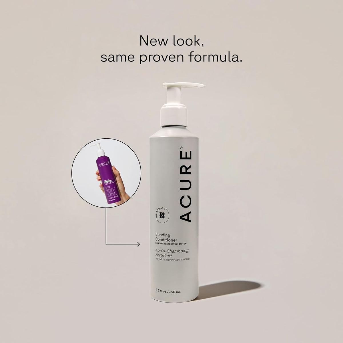 Acure pump and cap detail highlighting convenient dispensing and control