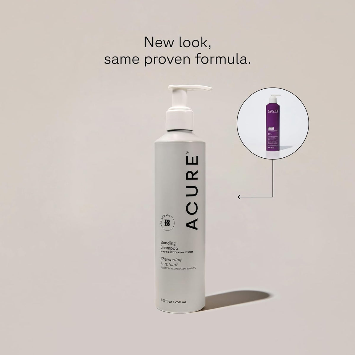 Acure Bonding Shampoo label close-up highlighting ingredients and claims