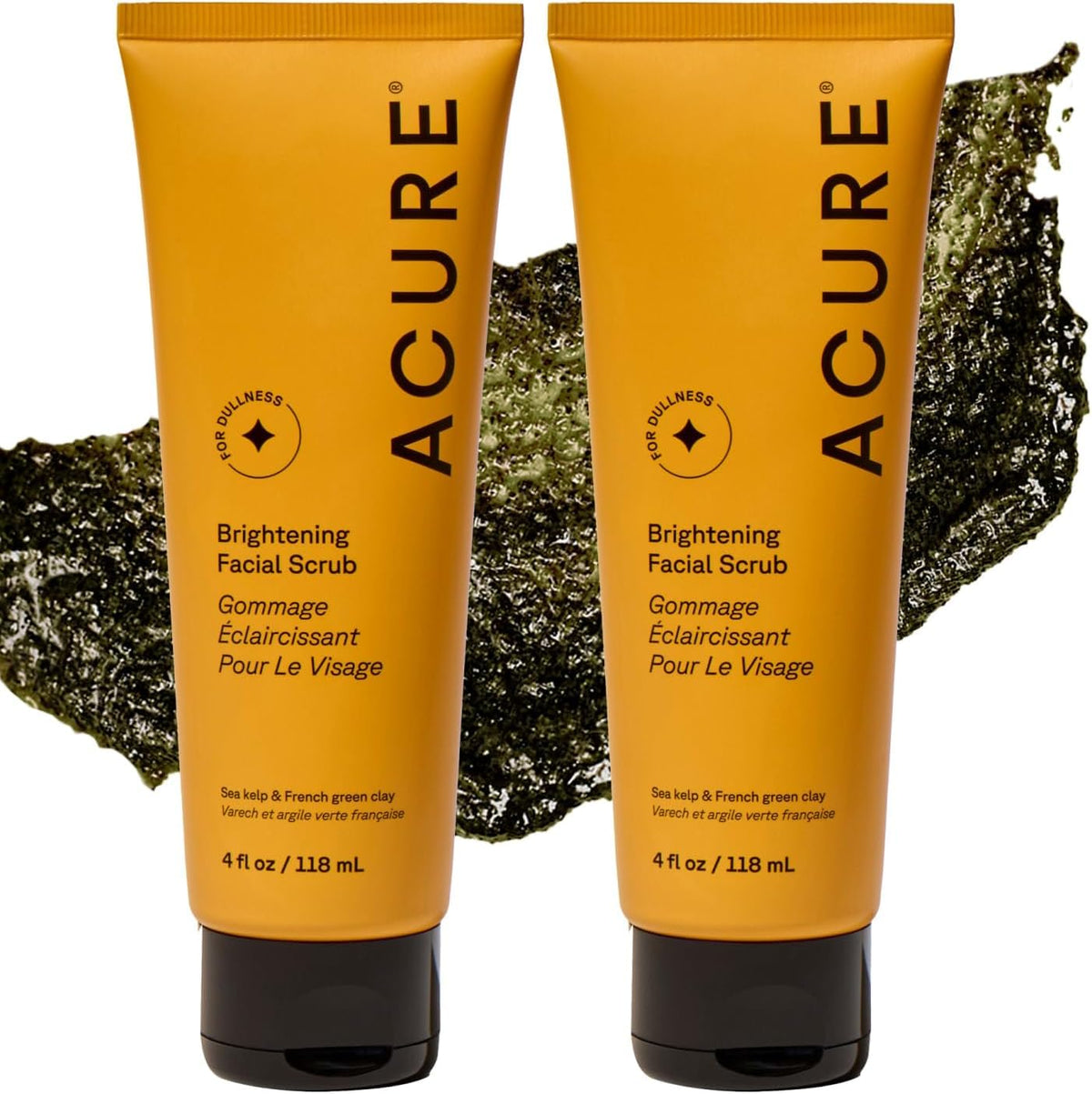 Acure front packaging showing brightening scrub for visible radiance