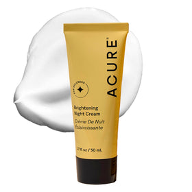 Acure brightening night cream front packaging showing jar and brand benefits