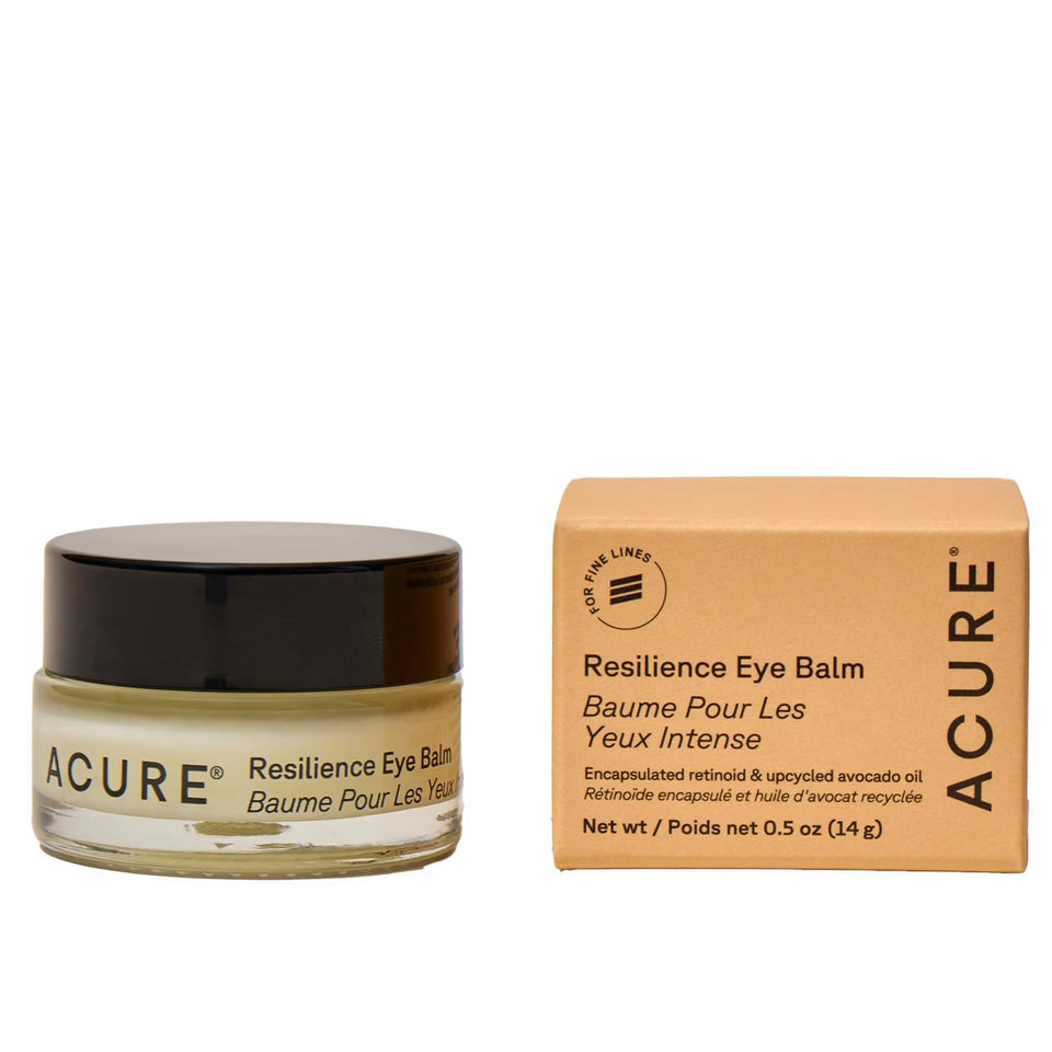 Acure resilience eye balm front jar showing clean packaging and firming benefit