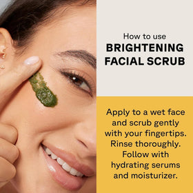Acure scrub applied to face showing gentle exfoliation and renewal